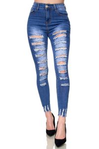 Elara Damen Jeans Destroyed Zerrissen Y 479 Navy-40 (L)