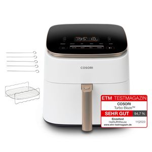 Cosori Heißluftfritteuse XXL Turbo Blaze, 6L Airfryer, 30°-230°, Kompakt, 1725 W, 5 Geschwindigkeitsstufen&9 FunktionenCooking Charts, Energiesparend
