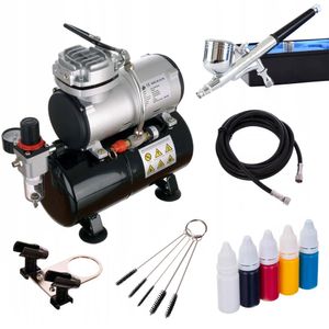 Komplettes Airbrush-Kit mit Kompressor, Spritzpistole, Schlauch, Farben, Halterung Fengda AS-186+Fengda BD-130