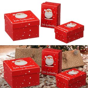 Boxenset 3tlg "Frohe Weihnachten" rot Weihnachtsgeschenke Geschenkboxen Weihnachtsmann Schachteln Boxen Verpackung