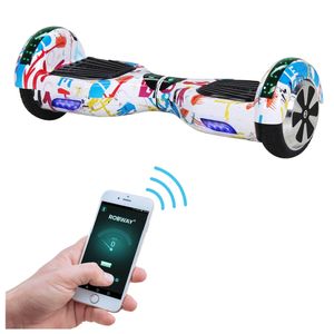 ROBWAY W1 Hoverboard | 700 Watt - 6,5 Zoll - 15 km/h - App - Bluetooth - LEDs - Für Erwachsene & Kinder - Self-Balance - Bis 120 Kg (Weiß Bunt 2.0)