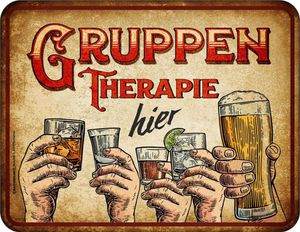 Bier - Gruppentherapie - hochwertig bedrucktes Blechschild - Größe 22x17 cm