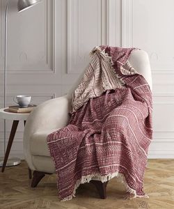BOHORIA® Musselin Tagesdecke The Aztec Throw extra groß 220 x 240cm | 100% Baumwolle | ® | Überwurf für Sofa, Sessel & Bett | Sofadecke Wolldecke Wohndecke Kuscheldecke (Mahogany)