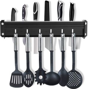FNCF Küchenstange ohne Bohren, Messerblock ohne Messer, Aluminium Küchenleiste | Küchenreling mit 7 Haken, Küchenutensilienhalter ohne Bohren