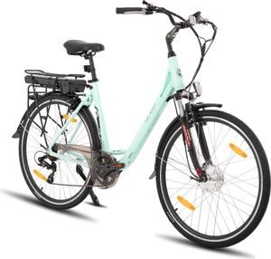 Hiland 28 Zoll Aluminium E-Bike für Damen und Herren, 250 Watt City Commuter E-Bike, 36V 7.8Ah abnehmbarer Akku mit Gepäckträger, Schutzbleche, Grün