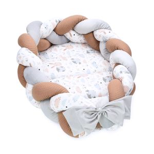 Babynest Neugeborene Nestchen Baby – Velvet Kuschelnest mit Zopf Kissen zerlegbares Set zweiseitig Babynestchen Babybett 75X45, Eulen