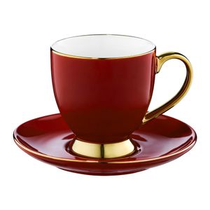 AMBITION Teetasse auf Untertasse Porzellan 220 ml Kaffeebecher Porzellan Becher Tee Cappuccino Milch rot gold