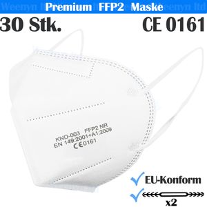30x FFP2 Maske, 95% Filtration Atemschutzmasken, 5 Schichten Mundschutz, CE, weiß