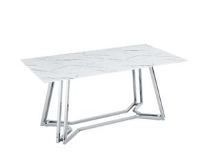 SalesFever Esstisch | 160 x 90 cm | Tischplatte Glas Marmor-Optik | Gestell Metall | B 160 x T 90 x H 76 cm | weiß-chrom