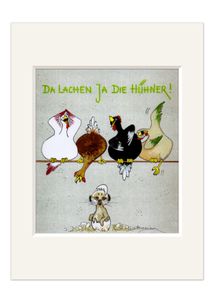 Bild Huhn | Da lachen ja die Hühner | Erdmännchen | Kunstdruck Passepartout Wandbild | 30 cm | Künstlerin: Heidemarie Brosien