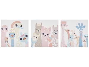 BELIANI Wanddekoration Bunt 3er Set 30 x 30 cm Vogel-, Lama- und Giraffenmotiv Polyester Leinwandbilder Schlafzimmer Kinderzimmer Dekoration