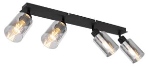 Globo Lighting Strahler Metall schwarz matt, Glas rauchfarben, LxBxH: 670x90x215mm, exkl. 4x E27 15W 230V