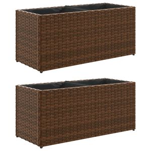 vidaXL Pflanzkübel mit 2 Töpfen 2 Stk. Braun 72x30x32 cm Poly Rattan