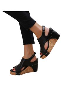 Damen Sommer Sandale Leichte Freizeitschuhe Plattform Keilsandalen Klassische Sandalen Schwarz,Größe:EU 39