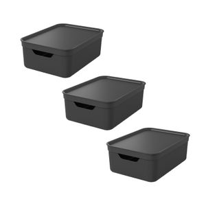 3er Set Deko Box mit Deckel A4/10 L JIVE, Farbe:Holzkohle schwarz ged.