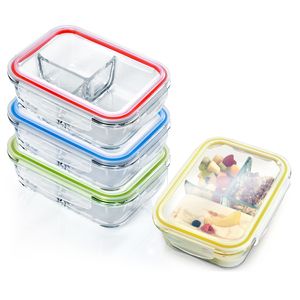 Lunchboxen mit Unterteilung 4er-Set je 1040 ml 3 Fächer auslaufsicher
