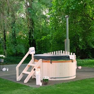 HOME DELUXE Hot Tub / holzbefeuertes Badefass (210cm), SKANDI L - inkl. Ofen & Poolabdeckung | Badebottich Badefass Badetonne