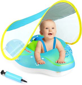 Baby Schwimmring, mit abnehmbarem Sonnendach und Schwimmsitz, Aufblasbare Schwimmtrainer mit Anti-Umkippen Float für Kinder ab 3-36 Monate