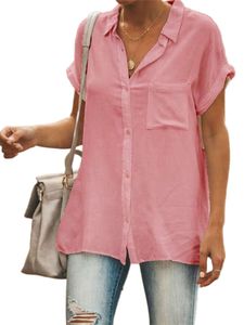Damen Elegante Button Down Shirts Bohemian Solid Color Street Top Mode,Farbe: Rosa,Größe:2XL