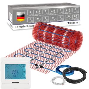 VILSTEIN Elektrische Fußbodenheizung für Fliesen Laminat und mehr I Komplett-Set I TWIN Technologie Heizsystem I Fußboden Heizmatte 150W/m² I 12.0x0.5m - 6 qm