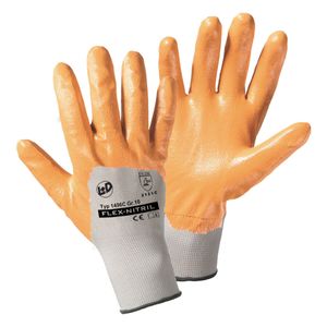 L+D Flex-Nitril Nitril-Handschuh, Polyester-Handschuh mit Nitril-Beschichtung, gelb, 12 Paar, Gr. 8