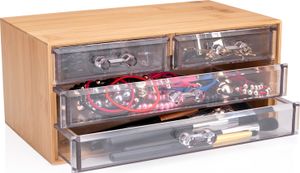 Úložný box Touch of Beauty 13,8 x 23,7 x 11 CM - 4 priehľadné zásuvky - bambus/plast