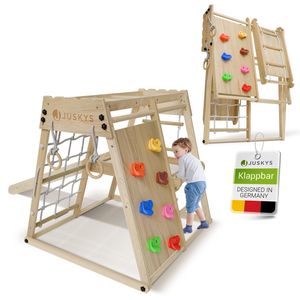 Juskys Mini Klettergerüst für Kinder - Rutsche, Kletterwand & Turnringe - Natur