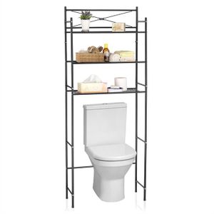 Toilettenregal MARSA mit drei Ablageflächen – Vielseitiges Standregal, WC- und Waschmaschinenregal in Schwarz, Perfekt für Waschküche