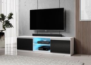 FURNIX Lowboard ARENAL TV-Schrank Fernsehschrank modern glänzend 140 cm mit LED Beleuchtung Weiß - Schwarz Hochglanz