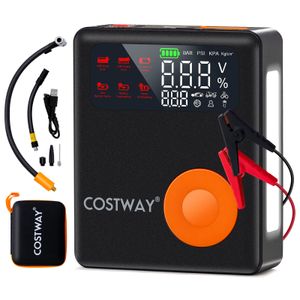 COSTWAY rozrusznik 13000mAh 12V ze sprężarką powietrza, pompką rowerową, akumulatorem samochodowym z cyfrową pompką do opon i ekranem LED, przenośny