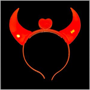 1x LED Haarreif DEVIL in 3 Farben / leuchtend Teufels-Hörner mit Herz Party / Junggesellinnen Abschied / Halloween / Volksfest / Kinder-Geburtstag / Konzert / Herz / Teufelchen / Engel (rot)