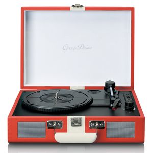 Classic Phono TT-110BUWH - Plattenspieler mit Bluetooth®-Empfang und integrierten Lautsprechern - Rot/Weiß