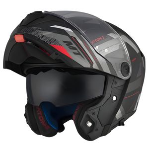 Flip-Up Helm MT Helmets Atom 2 Bast SV ECE 22.06, Größe:XXL, Farbe:schwarz / grau / rot