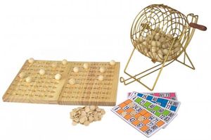 Natural Games XXL Bingo Spielset mit Bingotrommel, Holz Zahlenkugeln, Zubehör