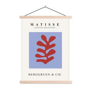 MuchoWow® Textilposter Matisse - Blatt - Rot - Blau - Abstrakt 60x80 cm mit holzfarbenen Rahmen - Wandbild