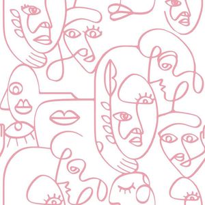 Noordwand Tapete Friends & Coffee Line Art Faces Weiß und Rosa