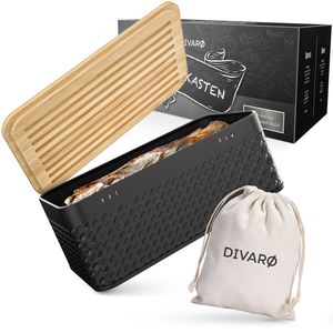 DIVARØ Brotkasten – Brotbox mit Bambusdeckel [2in1 Funktion] - Akzeptabel