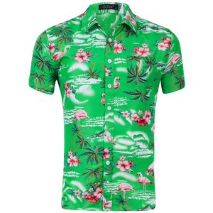 Männer Hawaii T-Shirt Kurzarm Sommerurlaub Floral Beach Casual Shirts Tops,Farbe: Grün,Größe:XXL