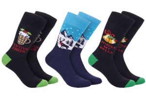 BRUBAKER 3 páry pánských vánočních ponožek - vtipné vánoční ponožky s motivy - Jingle my Bells, Festive Cheer Beer a Winter Landscape - dárkové vánoční ponožky - velikost: One Size 41-45