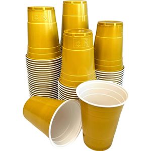 Gold Cups 100 Pack - Goldene Party-Becher - Beer-Pong American Party-Cups Original 500 ml - Student & Geburtstag | 16oz Große Plastik Becher |Bier-Pong - Trinkbecher