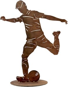 Fußballer Spieler mit Ball | Dekoration Figur aus Metall Rost |