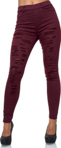 Elara Damen Hose High Waist Destroyed Look A89-5 Bordeauxrot-40 (L)