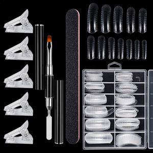 120 teiliges klares Nagelform Set mit Nagelstift Gel Clips und Polygel Nagelbürste für UV-Acryl Nagel Werkzeug