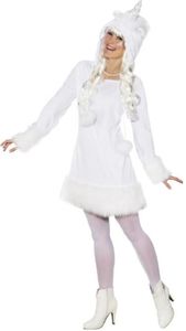O9904-42-44 weiß y Damen Einhorn Kleid Kostüm Gr.42-44