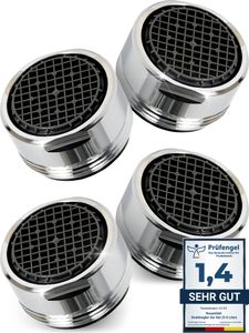 4 Stk Sehr Wassersparend Strahlregler M24 Wasserfluss 5l/min - High Tech Anti Kalk Wasserhahn Sieb mit Kugelförmige Filter - Luftsprudler aus Verchromten Messing - Aufsatz Strahlregler für Wasserhähne