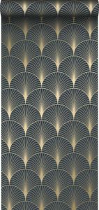 ESTAhome Tapete Art Decó Muster Dunkelblau und Gold - 139231 - 0,53 x 10,05 m