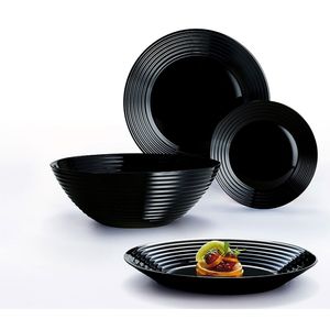 Jedálenský servis Harena Elegantná a rafinovaná čierna súprava tanierov a misiek 19-dielna LUMINARC