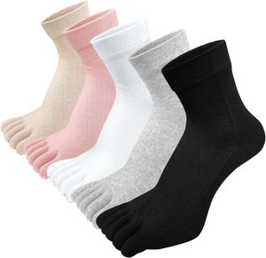 Damen Fünf-Finger-Socken aus Baumwolle, Damen-Turnschuhsocken mit Zehen für Sport, Laufen, Freizeit, atmungsaktive und farbenfrohe Socken, 5 Paar