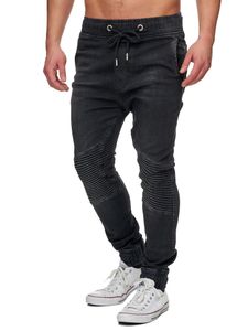 Tazzio Herren Jeans Regular Fit im Biker Jogger-Stil 16505 Schwarz L