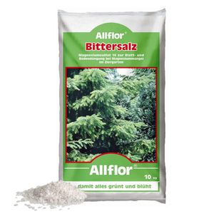 Allflor Bittersalz 10kg 16% Magnesium  Salzdünger für Blattgrünbildung gegen Braunfärbung an Nadelbäumen und Hecken, Blatt- und Bodendüngung